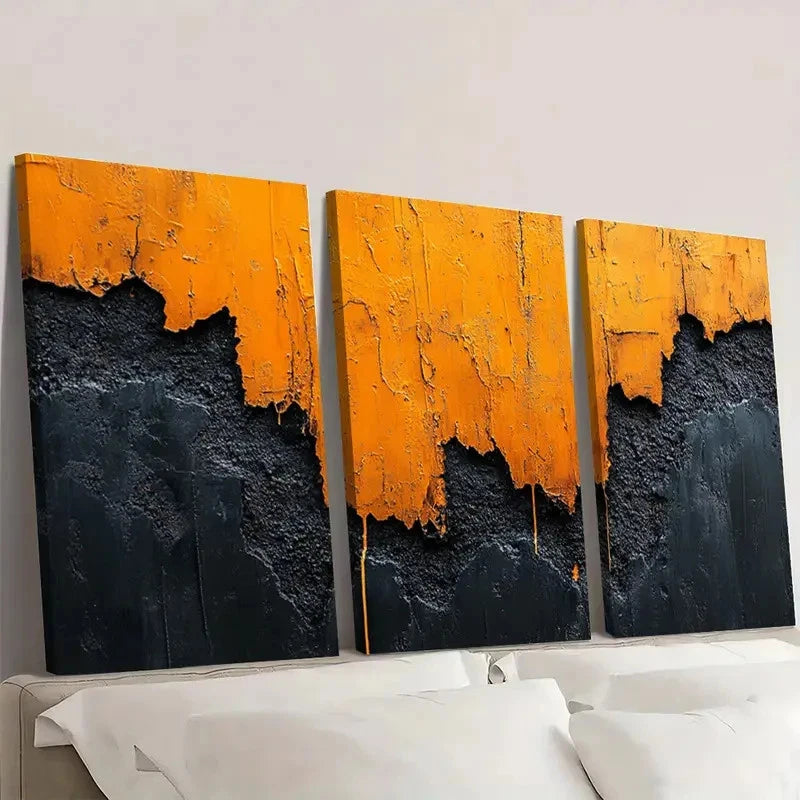 3pcs Black & Orange Acrylic Painting ML   Wall Art Set Canvas Framed 40x60cm - High Quality Print 100% Australian Made Wall Canvas Ready to Hang - Bella Home Decor