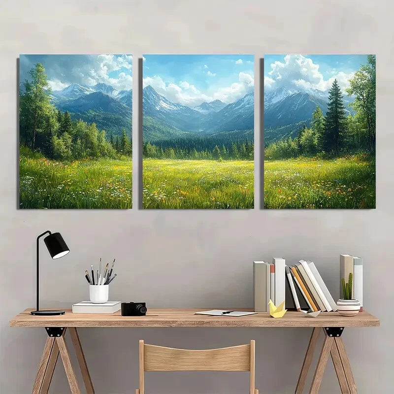 3pcs Addack Mountains Landscape Nature Scenery Metal Print Ready to Hang Art - Bella Home Decor