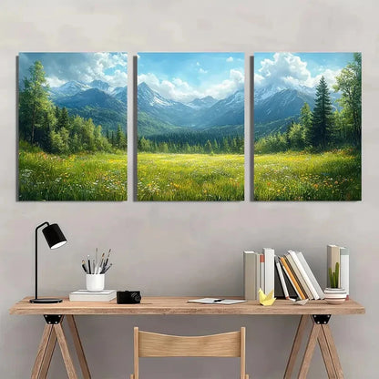 3pcs Addack Mountains Landscape Nature Scenery Metal Print Ready to Hang Art - Bella Home Decor