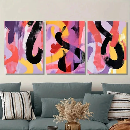 3pcs Color line decorative painting, abstract Metal Print Ready to Hang Art