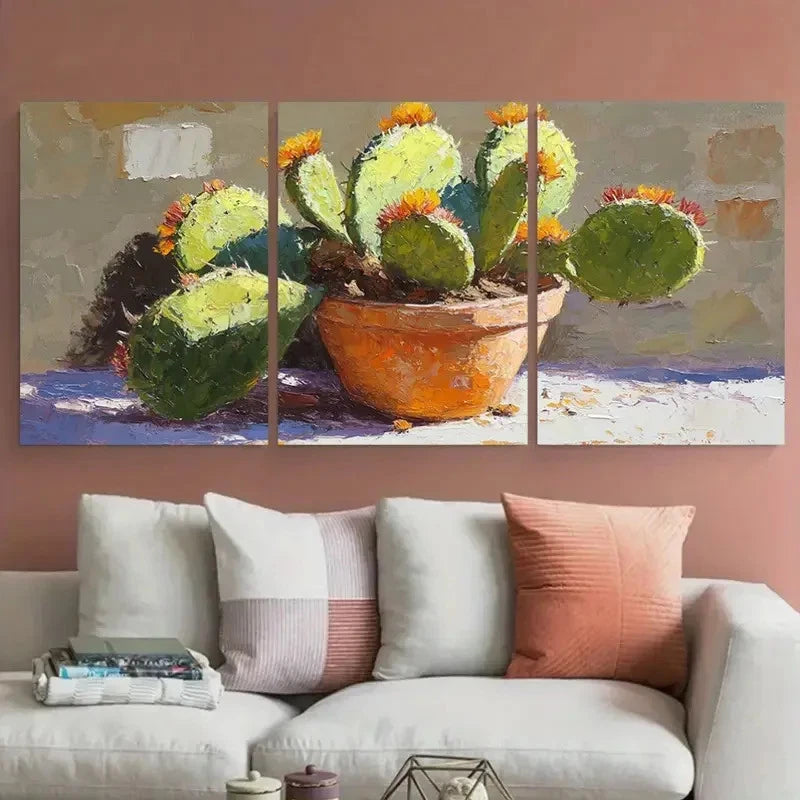 3pcs Vibrant Cactus in Pot Mexican Garden Metal Print Ready to Hang Art - Bella Home Decor