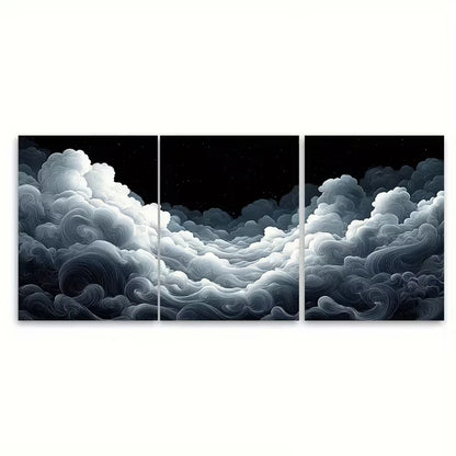 3pcs Line Cloud Drawing Minimalist Metal Print Ready to Hang Art - Bella Home Decor