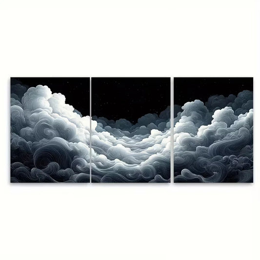 3pcs Line Cloud Drawing Minimalist Metal Print Ready to Hang Art