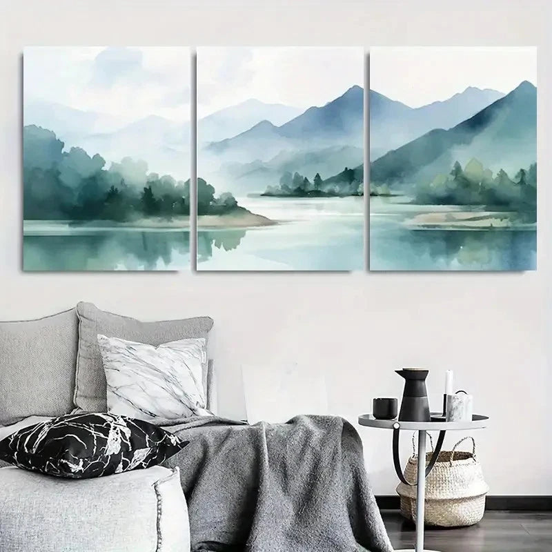 3pcs Serene Misty Lake Mountain Reflection Metal Print Ready to Hang Art