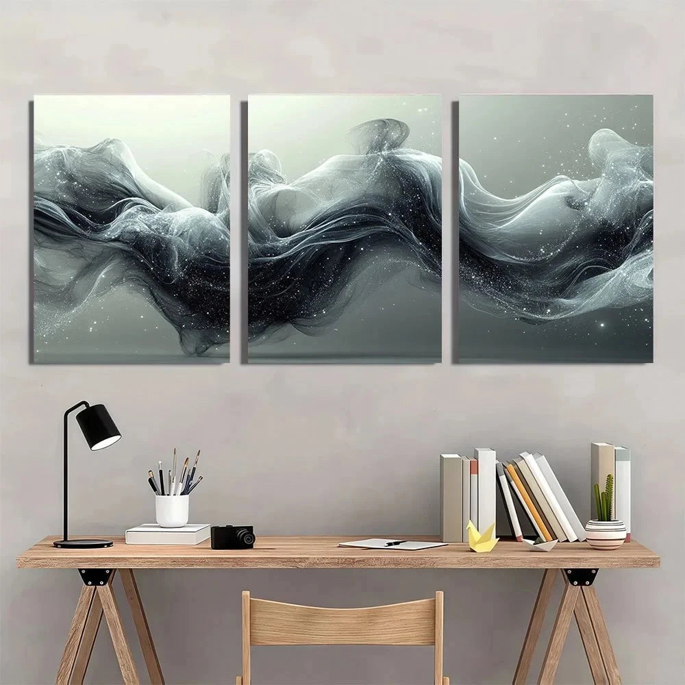 3pcs Abstract Black and White Metal Print Ready to Hang Art - Bella Home Decor