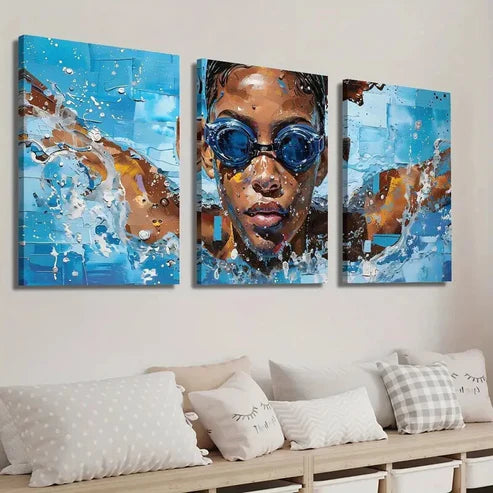 3pcs Beautiful Swimmer Painting Wall Art Set Canvas Unframed - High Quality Print 100% Australian Made Wall Canvas