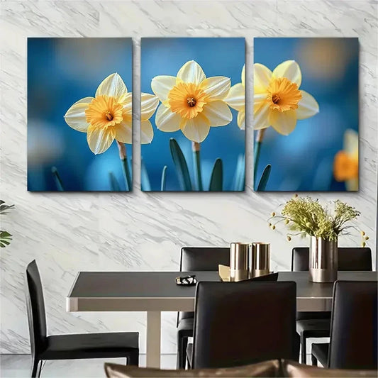 3pcs Daffodil Floral Décor Perfect Wall Art Set Canvas Framed 40x60cm - High Quality Print 100% Australian Made Wall Canvas Ready to Hang
