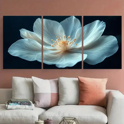 3pcs Elegant White Floral Macro Photography Metal Print Ready to Hang Art
