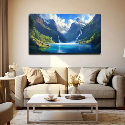 Mountains And Flowing Water Wall Art Canvas Office Home Room Framed 120x60cm
