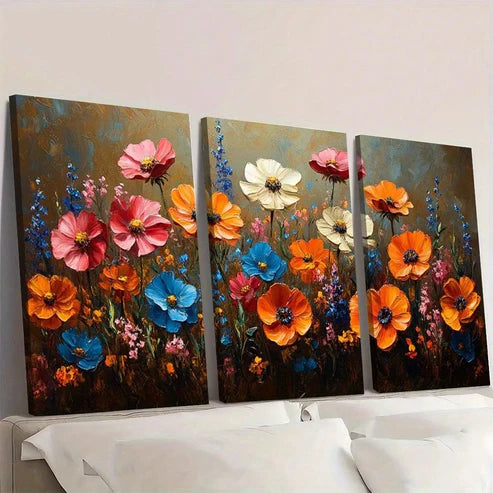 3pcs Vintage Wildflower Oil Painting Wall Art Canvas Unframed – High Quality Print 100% Australian Made Wall Canvas