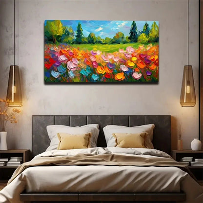 Bohemian Wildflowers Wall Art Canvas Office Home Room Framed 120x60cm