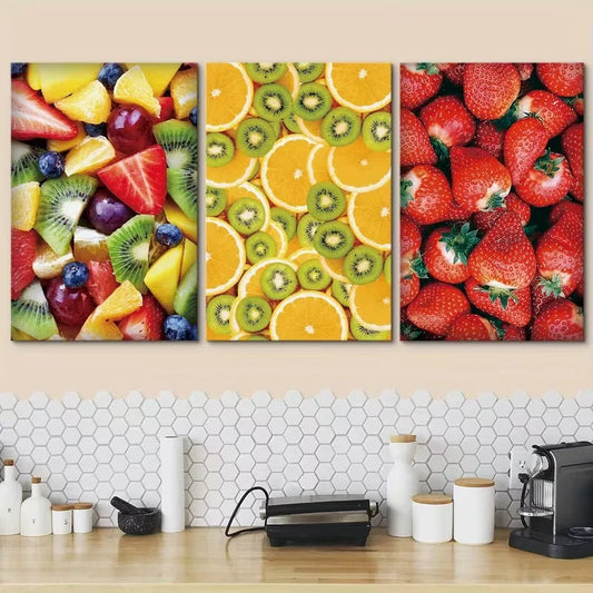 3pcs Realistic Fruit Strawberry & Orange Metal Print Ready to Hang Art