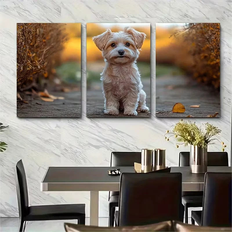 3pcs Curious Fluffy White Puppy Metal Print Ready to Hang Art - Bella Home Decor