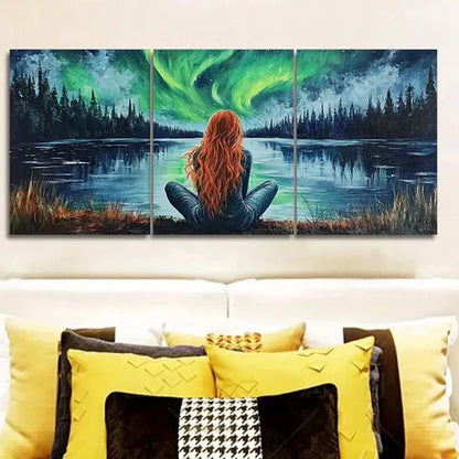 3pcs Stunning Northern Lights & Girl Silhouette Wall Art Canvas Unframed - High Quality Print 100% Australian Made Wall Canvas