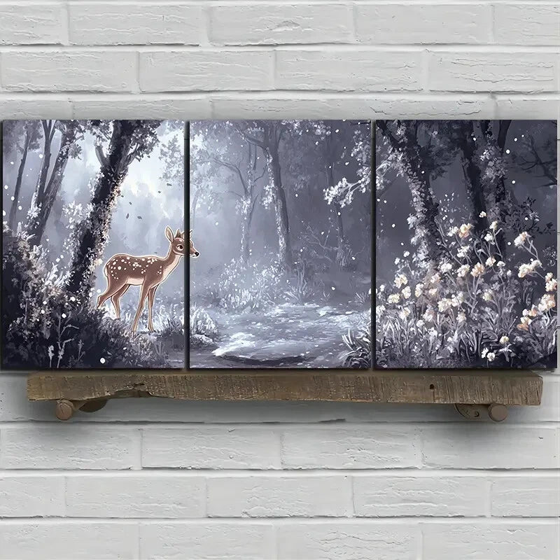 3pcs Charming Elk Forest Trio Metal Print Ready to Hang Art - Bella Home Decor