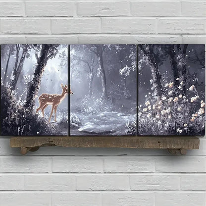 3pcs Charming Elk Forest Trio Metal Print Ready to Hang Art - Bella Home Decor