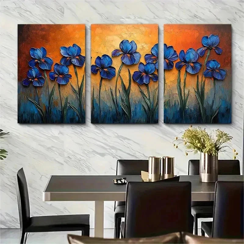 3pcs Meadow Flowers Original Impasto Perfect Wall Art Set Canvas Framed 50x70cm - High Quality Print 100% Australian Made Wall Canvas Ready to Hang