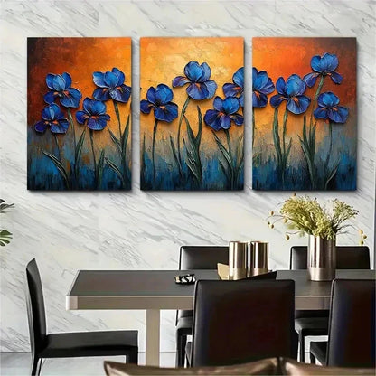 3pcs Meadow Flowers Original Impasto Perfect Wall Art Set Canvas Framed 50x70cm - High Quality Print 100% Australian Made Wall Canvas Ready to Hang