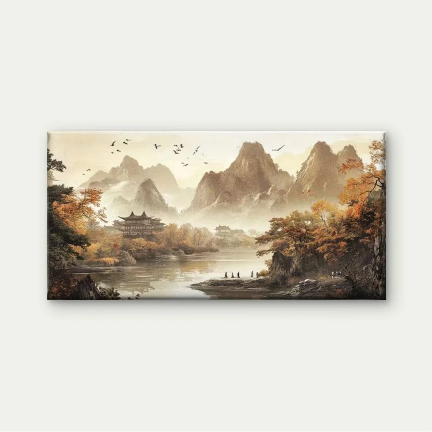 Autumn Landscape with Misty Wall Art Canvas Office Home Room Framed 120x60cm