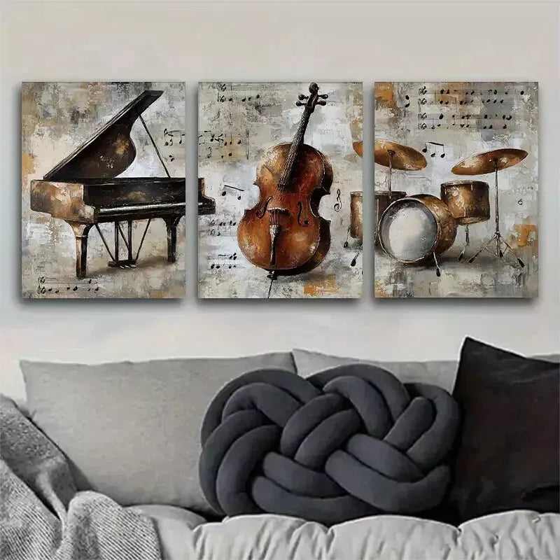 3pcs Musical Instruments Artwork Piano Art Set Canvas Framed 50x70cm - High Quality Print 100% Australian Made Wall Canvas Ready to Hang