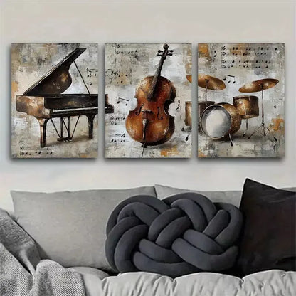 3pcs Musical Instruments Artwork Piano Art Set Canvas Framed 50x70cm - High Quality Print 100% Australian Made Wall Canvas Ready to Hang