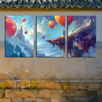 3pcs Sky Full of Balloons fantasy Design Metal Print Ready to Hang Art - Bella Home Decor