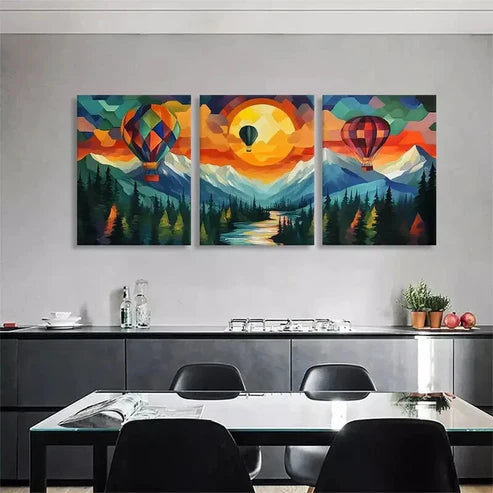 3pcs Hot Air Balloon Sunset Landscape Perfect Wall Art Canvas Unframed - High Quality Print 100% Australian Made Wall Canvas - Bella Home Decor
