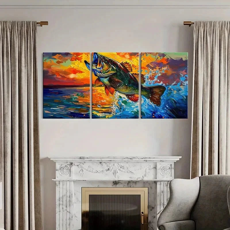 3pcs Colorful Fish Abstract Ocean Art Sunset Metal Print Ready to Hang Art - Bella Home Decor