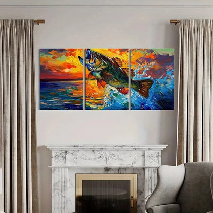 3pcs Colorful Fish Abstract Ocean Art Sunset Metal Print Ready to Hang Art - Bella Home Decor