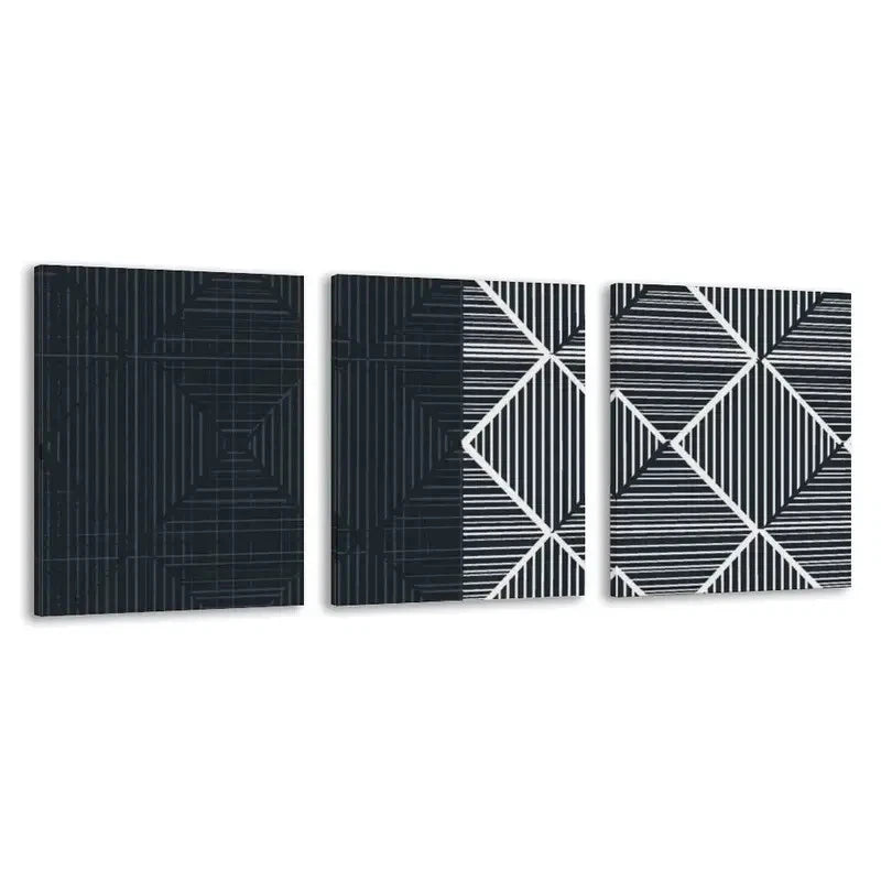 3pcs Black & White Geometric Line Decor  Wall Art Set Canvas Framed 40x60cm - High Quality Print 100% Australian Made Wall Canvas Ready to Hang - Bella Home Decor