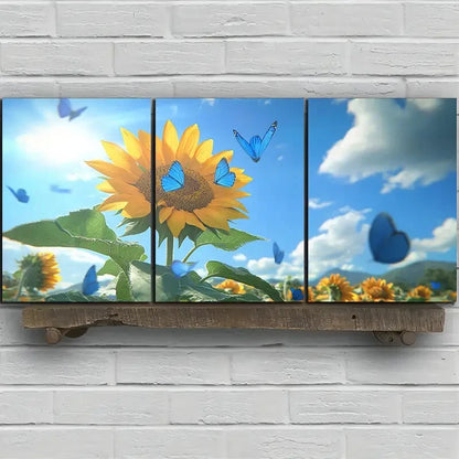 3pcs Sunflowers and Butterflies Metal Print Ready to Hang Art