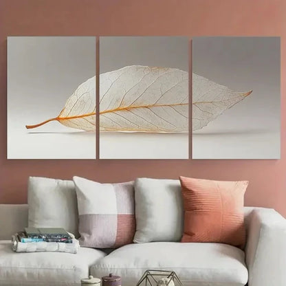 3pcs Minimalist Dried Leaf Neutral Beige and White Wall Art Set Canvas Unframed - High Quality Print 100% Australian Made Wall Canvas