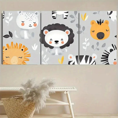 3pcs Adorable Zoo Animals Wall Art Set Canvas Framed 40x60cm - High Quality Print 100% Australian Made Wall Canvas Ready to Hang - Bella Home Decor
