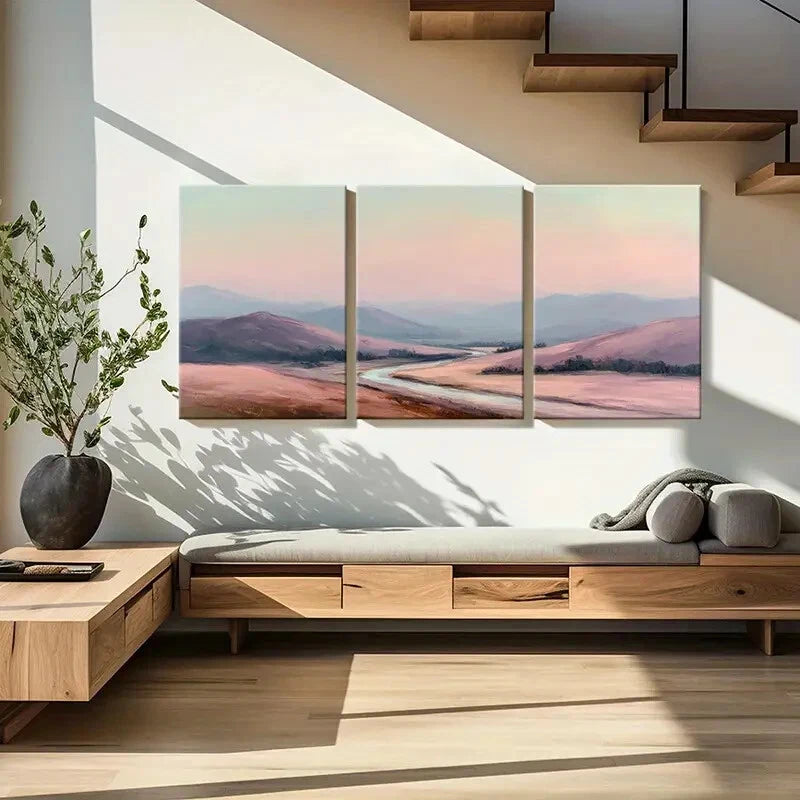 3pcs Desert Landscape Mountain View Pastel Colors Metal Print Ready to Hang Art - Bella Home Decor