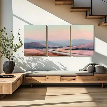 3pcs Desert Landscape Mountain View Pastel Colors Metal Print Ready to Hang Art - Bella Home Decor