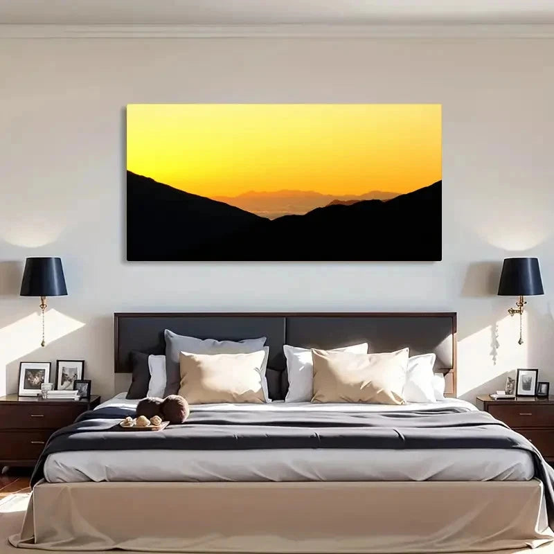 Horizon Sky Orange Landscape Wall Art Canvas Office Home Room Framed 120x60cm