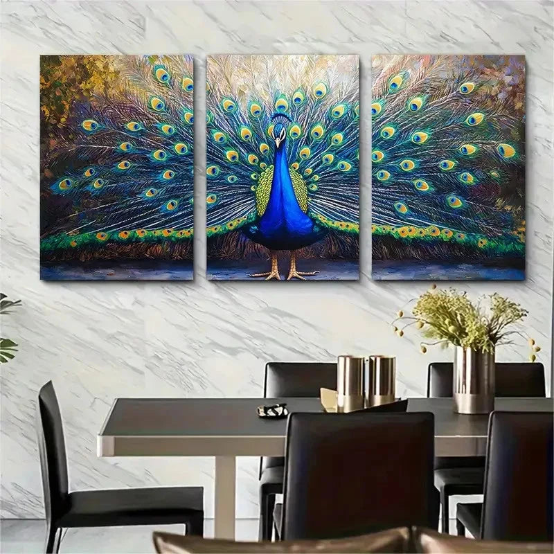 3pcs Vibrant Peacock Acrylic Décor Perfect Wall Art Set Canvas Framed 60x90cm - High Quality Print 100% Australian Made Wall Canvas Ready to Hang