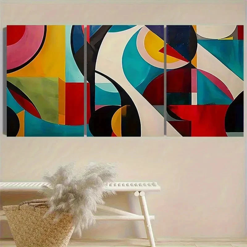 3pcs Colorful Geometric Abstract Painting Wall Art Set Canvas Framed 50x70cm - High Quality Print 100% Australian Made Wall Canvas Ready to Hang - Bella Home Decor