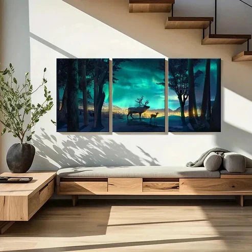 3pcs Modern Aurora Countryside Elk Deer Wall Art Canvas Unframed - High Quality Print 100% Australian Made Wall Canvas