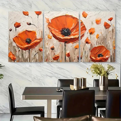 3pcs Poppy Meadow Red Wildflower Meadow Metal Print Ready to Hang Art