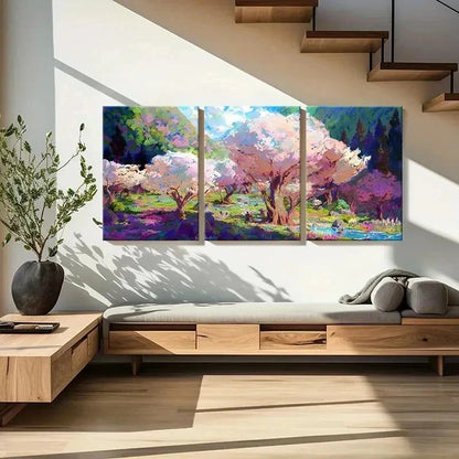 3pcs Watercolor Sakura Tree Anime Style Wall Art Set Canvas Framed 60x90cm - High Quality Print 100% Australian Made Wall Canvas Ready to Hang