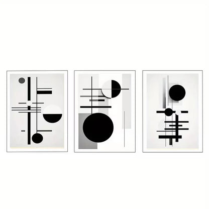 3pcs Bauhaus Black and White Geometric  Wall Art Set Canvas Framed 60x90cm - High Quality Print 100% Australian Made Wall Canvas Ready to Hang - Bella Home Decor