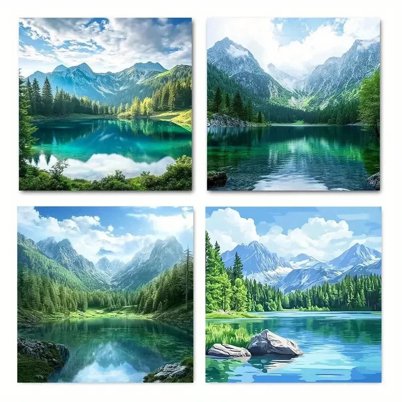 4pcs Lake Landscape Wall Art Canvas Framed