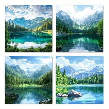 4pcs Lake Landscape Wall Art Canvas Framed