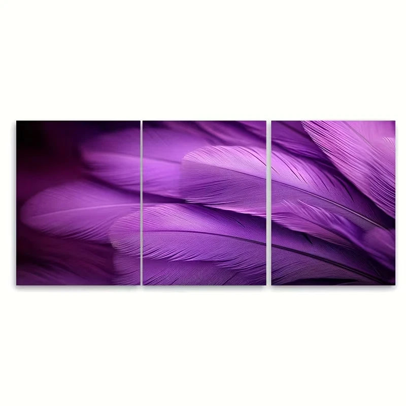 3pcs Purple Feather Close Up Photography  Wall Art Set Canvas Framed 40x60cm - High Quality Print 100% Australian Made Wall Canvas Ready to Hang - Bella Home Decor