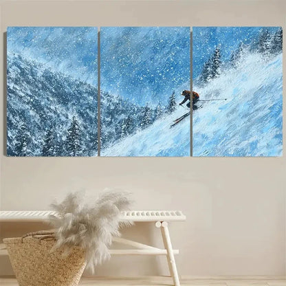 3pcs Ski Sport Snow Landscape Wall Art Set Canvas Framed 60x90cm - High Quality Print 100% Australian Made Wall Canvas Ready to Hang