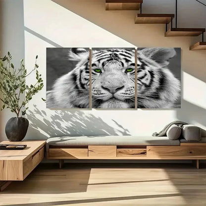 3pcs White Tiger Close-Up Green Eyes Metal Print Ready to Hang Art