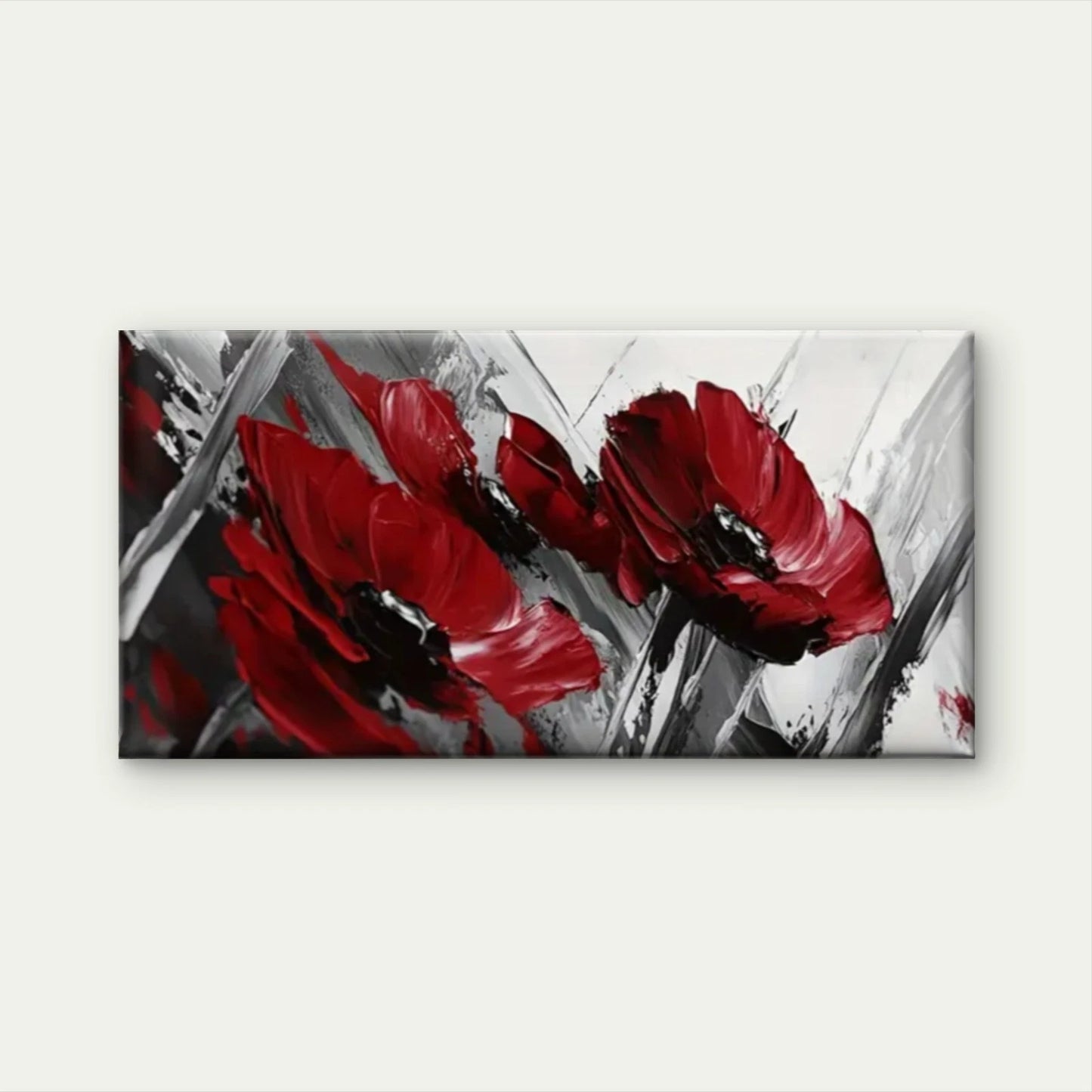 Red Flowers White Abstract Wall Art Canvas Office Home Room Framed 120x60cm
