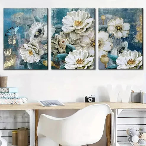 3pcs Retro Abstract Floral and Natural Scenery  Art Set Canvas Unframed - High Quality Print 100% Australian Made Wall Canvas