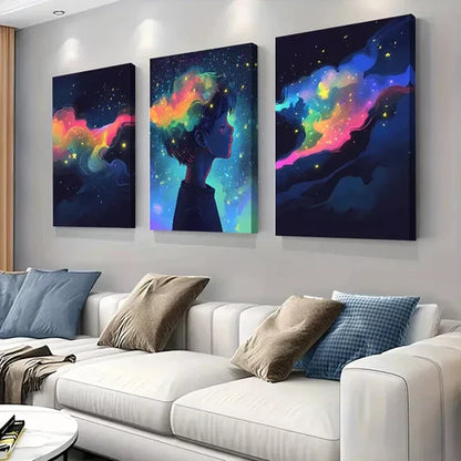 3pcs Colorful Abstract Dreamy Starry Sky Wall Art Set Canvas Unframed - High Quality Print 100% Australian Made Wall Canvas - Bella Home Decor